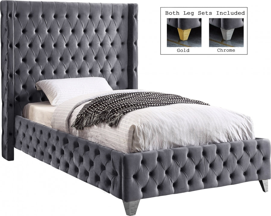 Savan Grey Velvet Twin Bed from Meridian - Luna Furniture