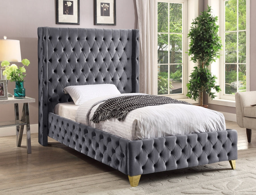 Savan Grey Velvet Twin Bed from Meridian - Luna Furniture