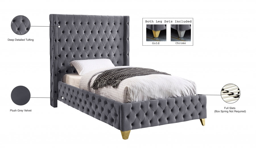 Savan Grey Velvet Twin Bed from Meridian - Luna Furniture