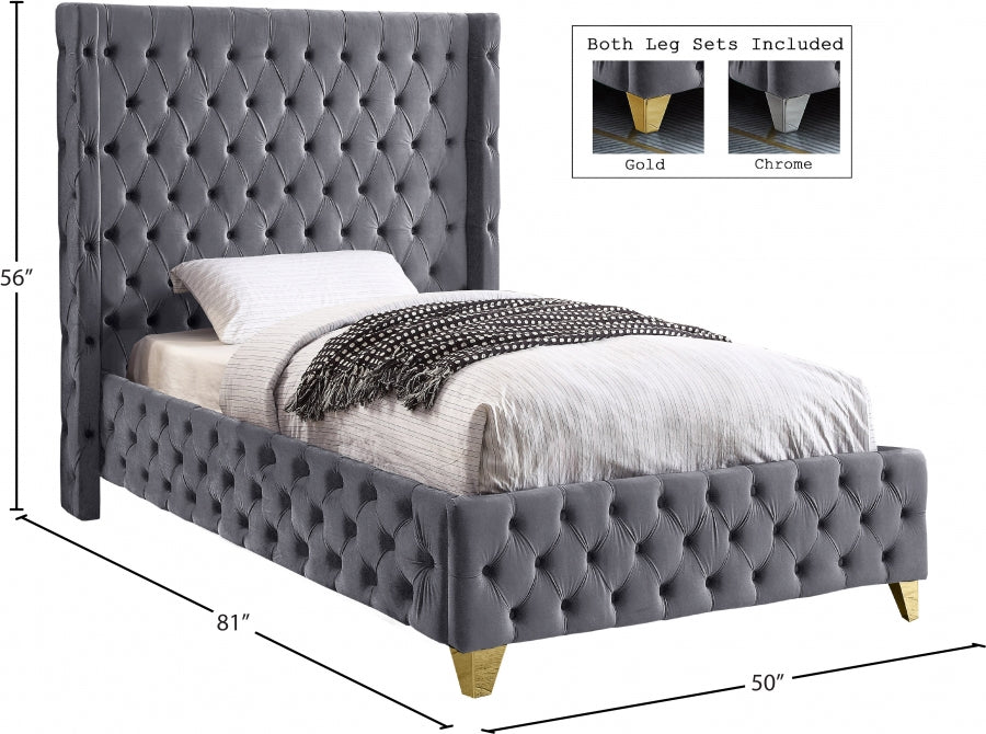 Savan Grey Velvet Twin Bed from Meridian - Luna Furniture