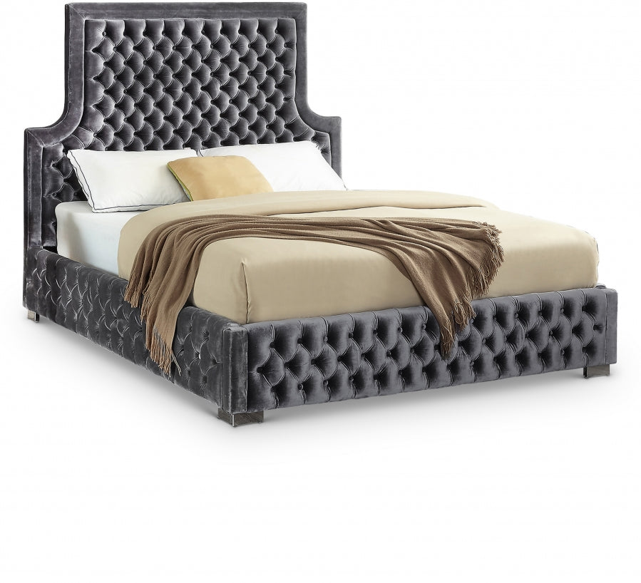 Sedona Grey Velvet Queen Bed from Meridian - Luna Furniture