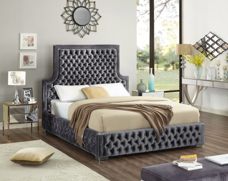 Sedona Grey Velvet Queen Bed from Meridian - Luna Furniture