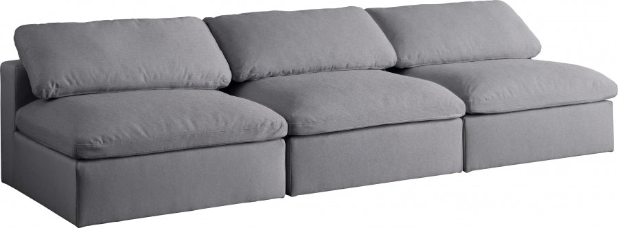 Serene Grey Linen Textured Deluxe Modular Down Filled Cloud-Like Comfort Overstuffed 117" Armless Sofa from Meridian - Luna Furniture