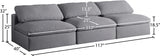 Serene Grey Linen Textured Deluxe Modular Down Filled Cloud-Like Comfort Overstuffed 117" Armless Sofa from Meridian - Luna Furniture