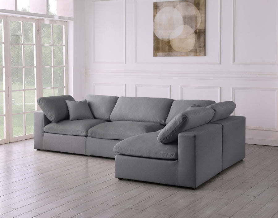 Serene Grey Linen Textured Deluxe Modular Down Filled Cloud-Like Comfort Overstuffed Sectional from Meridian - Luna Furniture