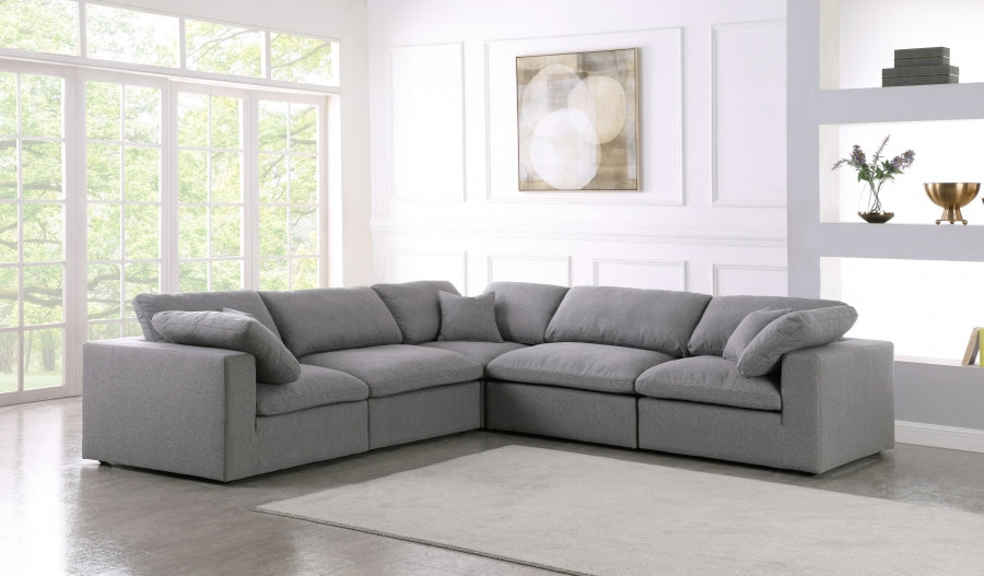 Serene Grey Linen Textured Deluxe Modular Down Filled Cloud-Like Comfort Overstuffed Sectional from Meridian - Luna Furniture