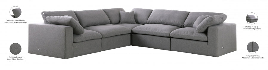 Serene Grey Linen Textured Deluxe Modular Down Filled Cloud-Like Comfort Overstuffed Sectional from Meridian - Luna Furniture