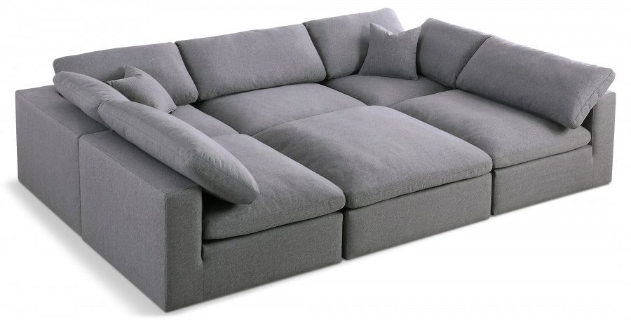 Serene Grey Linen Textured Deluxe Modular Down Filled Cloud-Like Comfort Overstuffed Sectional from Meridian - Luna Furniture