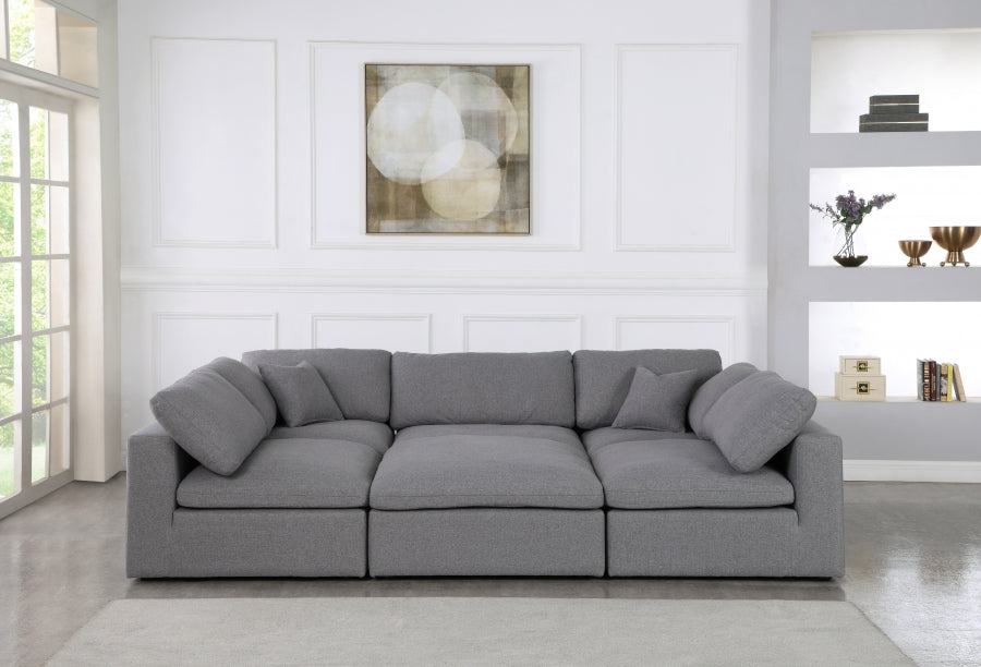 Serene Grey Linen Textured Deluxe Modular Down Filled Cloud-Like Comfort Overstuffed Sectional from Meridian - Luna Furniture