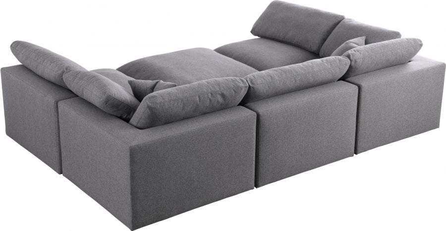 Serene Grey Linen Textured Deluxe Modular Down Filled Cloud-Like Comfort Overstuffed Sectional from Meridian - Luna Furniture