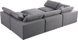 Serene Grey Linen Textured Deluxe Modular Down Filled Cloud-Like Comfort Overstuffed Sectional from Meridian - Luna Furniture