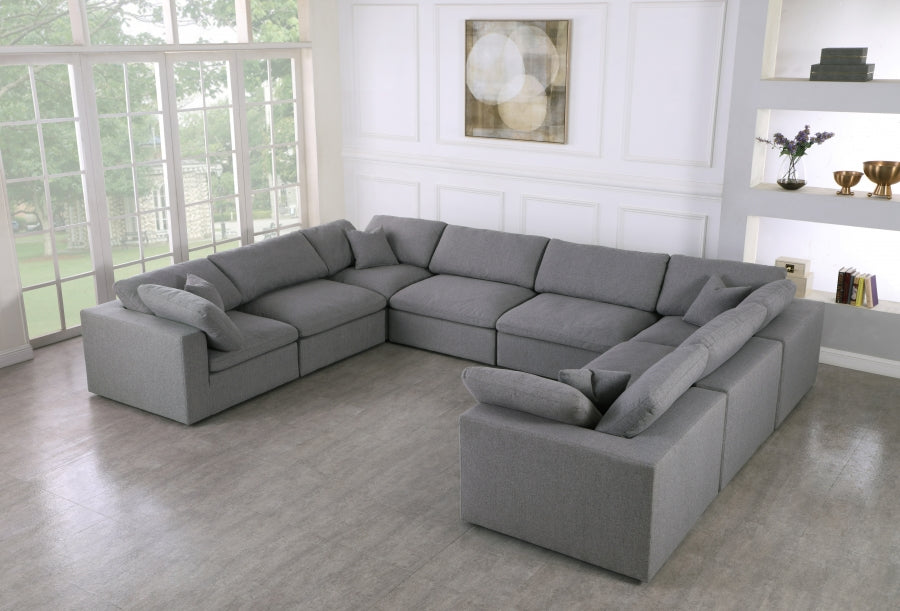 Serene Grey Linen Textured Deluxe Modular Down Filled Cloud-Like Comfort Overstuffed Sectional from Meridian - Luna Furniture