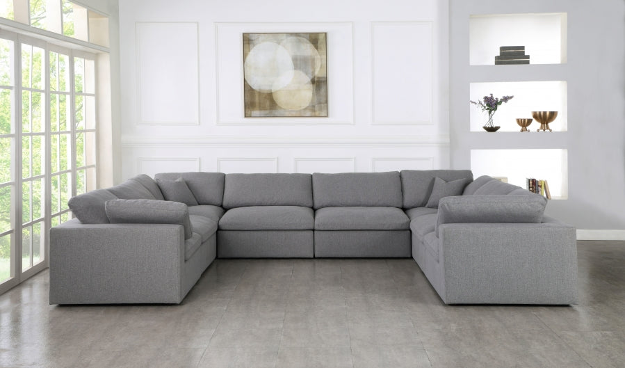 Serene Grey Linen Textured Deluxe Modular Down Filled Cloud-Like Comfort Overstuffed Sectional from Meridian - Luna Furniture