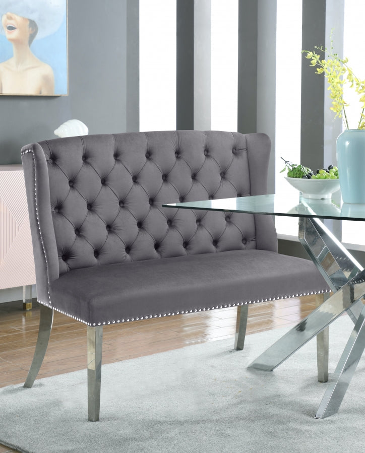 Suri Grey Velvet Settee Bench from Meridian - Luna Furniture