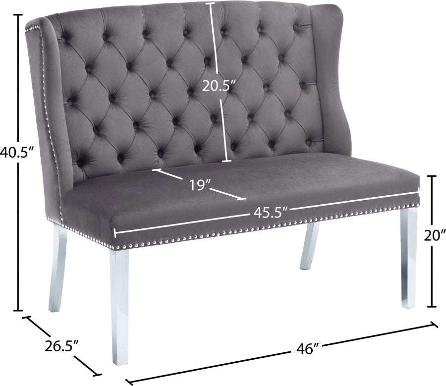 Suri Grey Velvet Settee Bench from Meridian - Luna Furniture