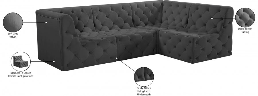 Tuft Grey Velvet Modular Sectional from Meridian - Luna Furniture