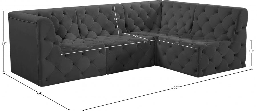 Tuft Grey Velvet Modular Sectional from Meridian - Luna Furniture