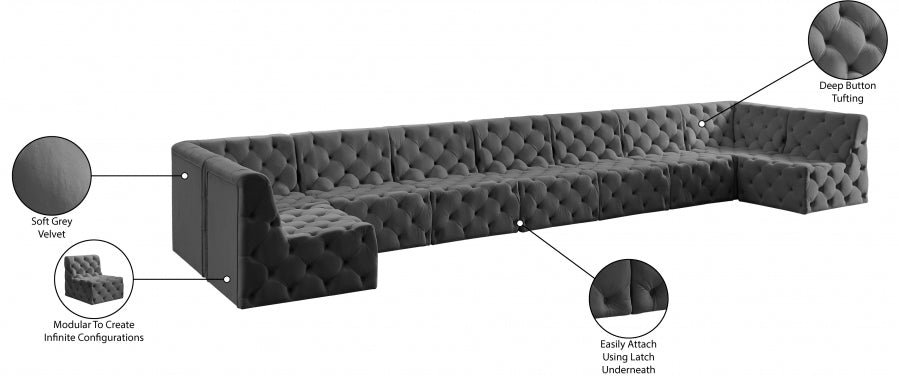 Tuft Grey Velvet Modular Sectional from Meridian - Luna Furniture