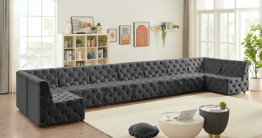 Tuft Grey Velvet Modular Sectional from Meridian - Luna Furniture