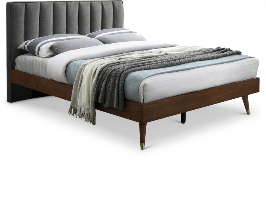 Vance Grey Mid-Century Modern Linen Textured King Bed from Meridian - Luna Furniture