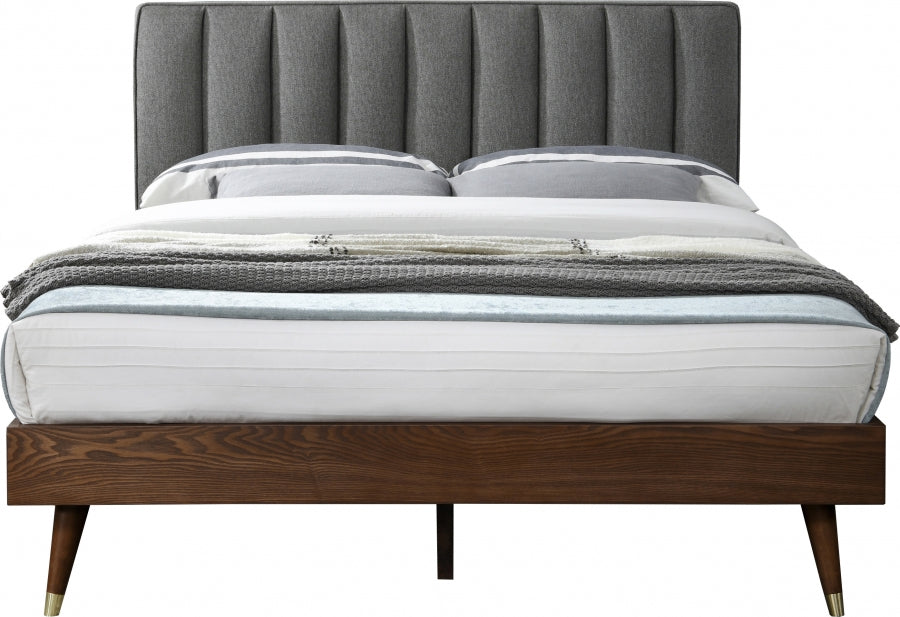 Vance Grey Mid-Century Modern Linen Textured King Bed from Meridian - Luna Furniture