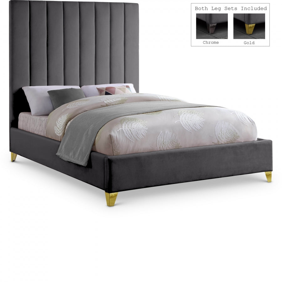 Via Grey Velvet Full Bed from Meridian - Luna Furniture