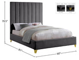 Via Grey Velvet Full Bed from Meridian - Luna Furniture