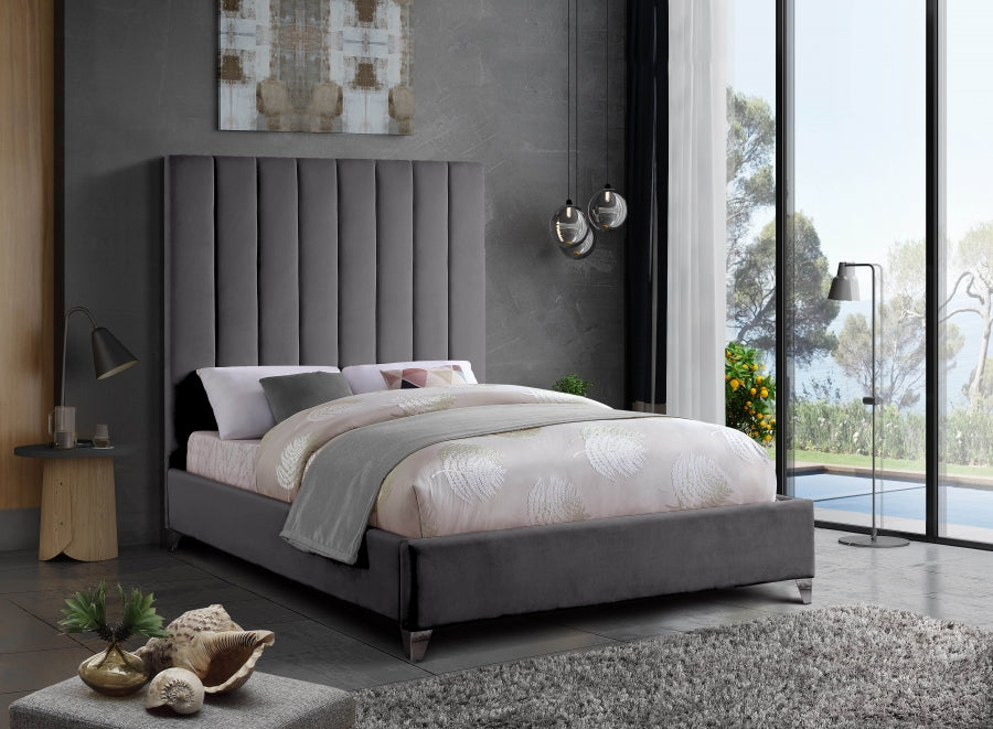 Via Grey Velvet Full Bed from Meridian - Luna Furniture