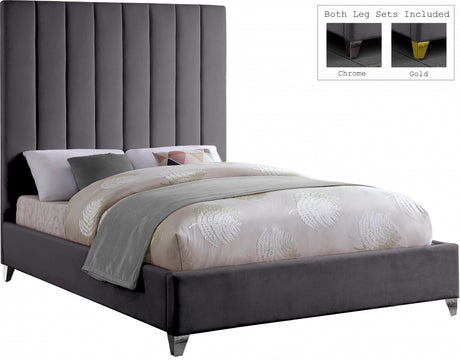 Via Grey Velvet King Bed from Meridian - Luna Furniture