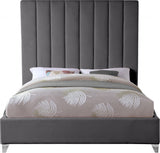 Via Grey Velvet Queen Bed from Meridian - Luna Furniture