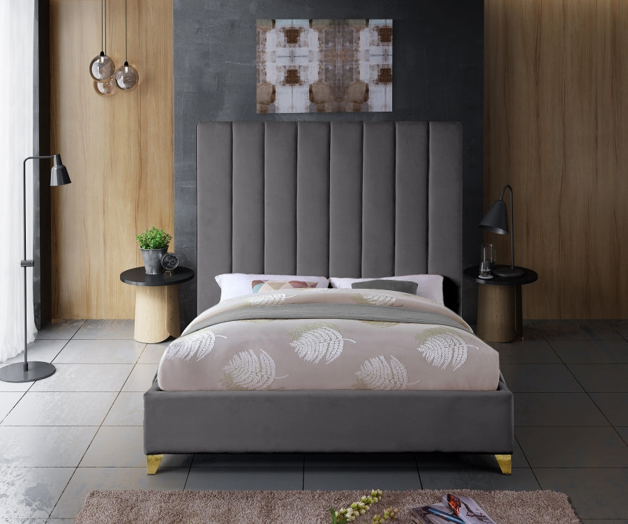 Via Grey Velvet Queen Bed from Meridian - Luna Furniture