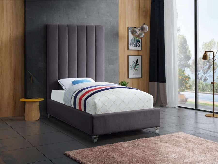 Via Grey Velvet Twin Bed from Meridian - Luna Furniture