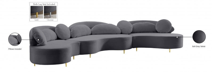 Vivacious Grey Velvet 3-Piece Sectional from Meridian - Luna Furniture