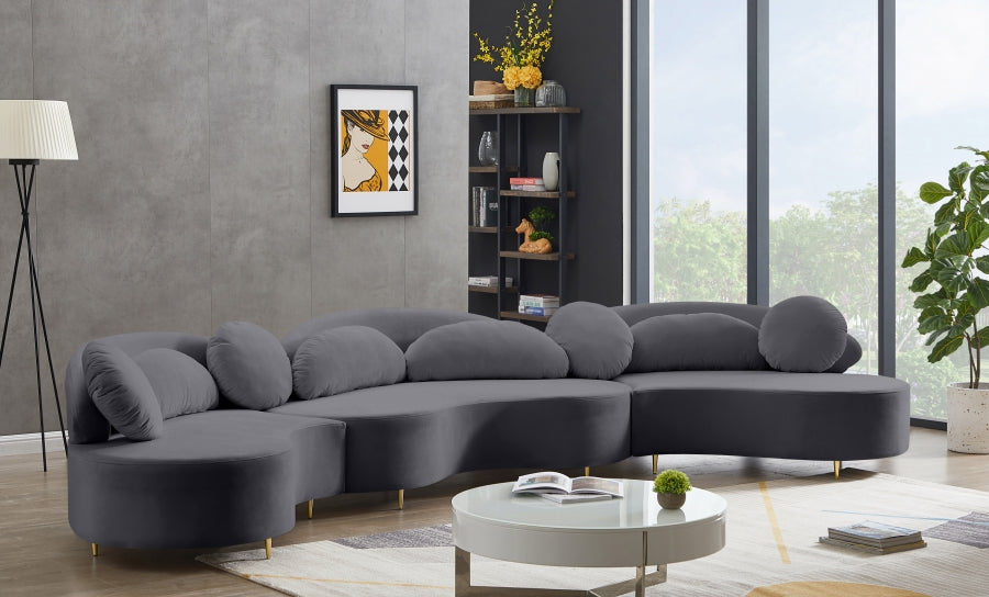 Vivacious Grey Velvet 3-Piece Sectional from Meridian - Luna Furniture