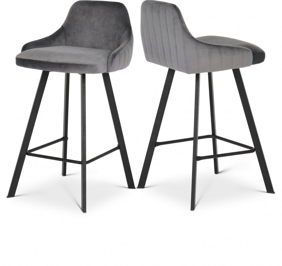 Viviene Grey Velvet Counter Stool, Set of 2 from Meridian - Luna Furniture