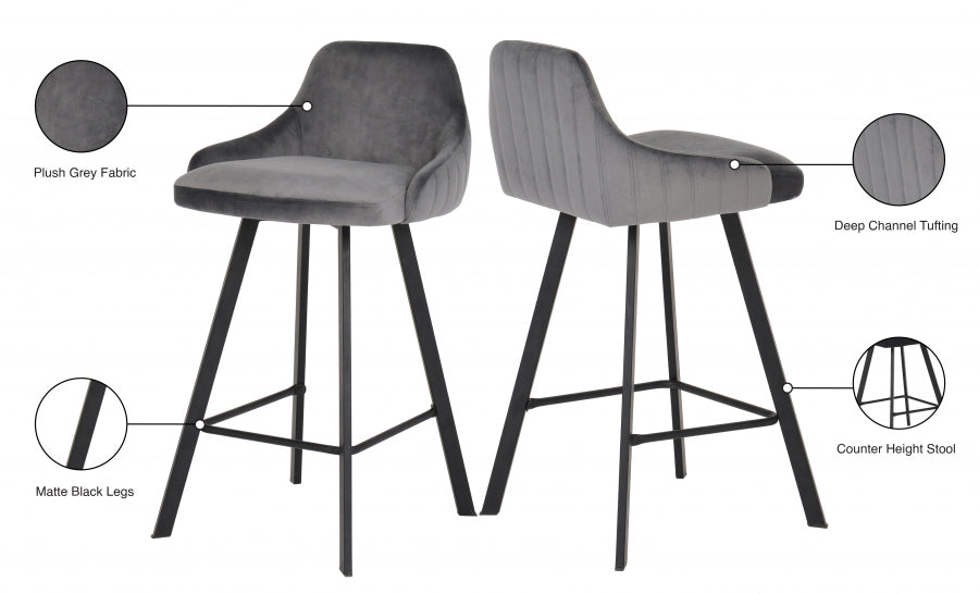 Viviene Grey Velvet Counter Stool, Set of 2 from Meridian - Luna Furniture