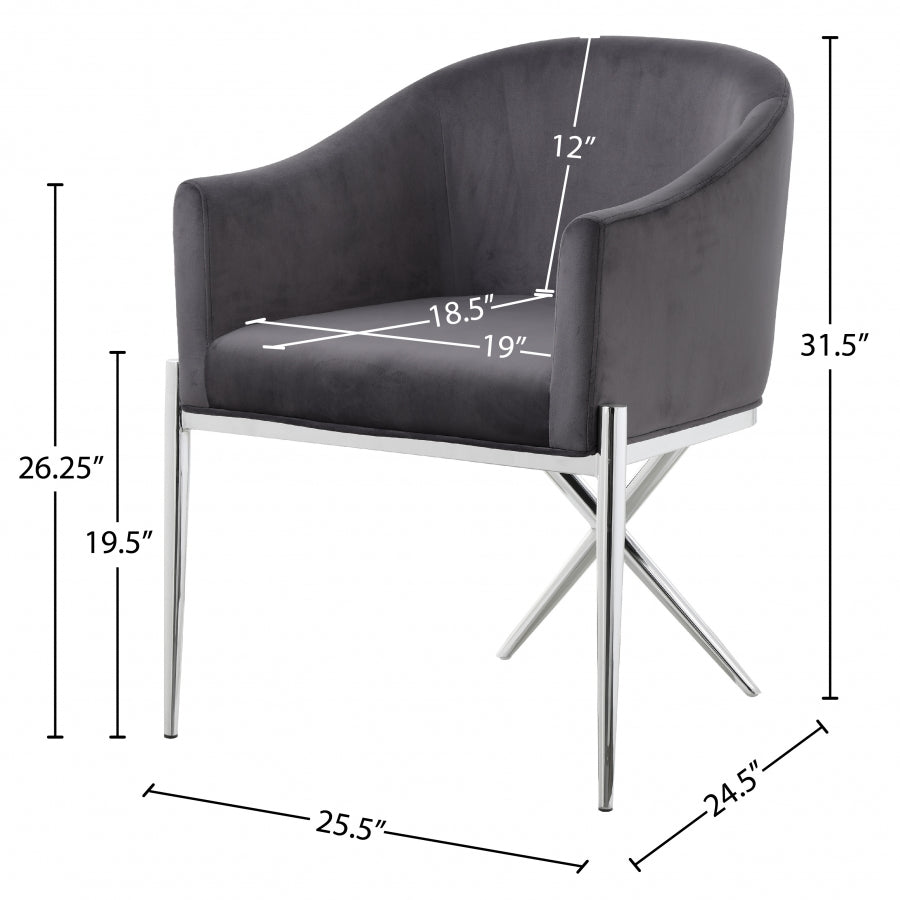 Xavier Grey Velvet Dining Chair from Meridian - Luna Furniture