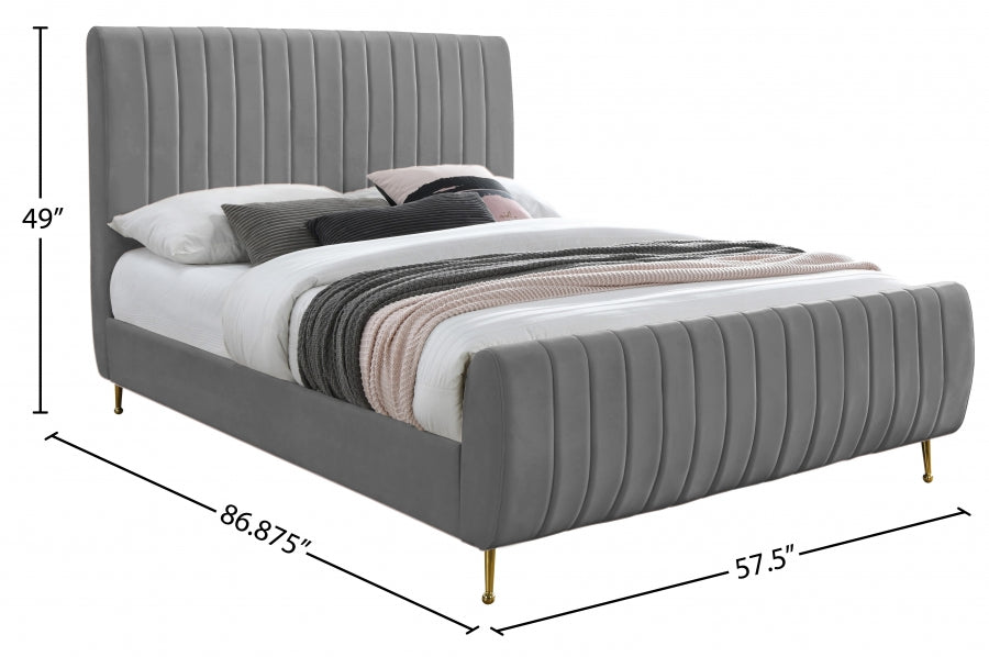 Zara Grey Velvet Full Bed from Meridian - Luna Furniture