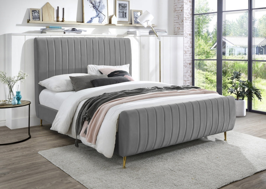 Zara Grey Velvet Full Bed from Meridian - Luna Furniture