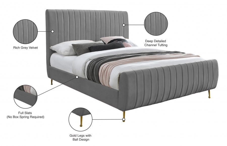 Zara Grey Velvet King Bed from Meridian - Luna Furniture