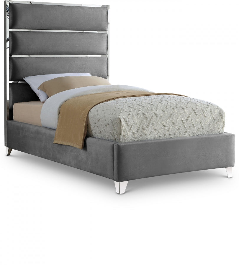 Zuma Grey Velvet Twin Bed from Meridian - Luna Furniture