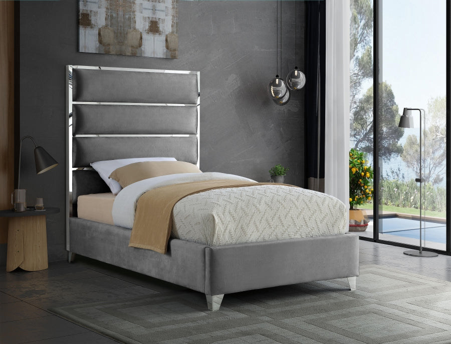 Zuma Grey Velvet Twin Bed from Meridian - Luna Furniture