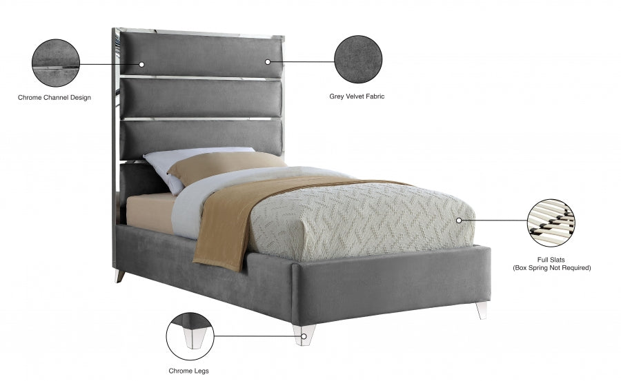 Zuma Grey Velvet Twin Bed from Meridian - Luna Furniture