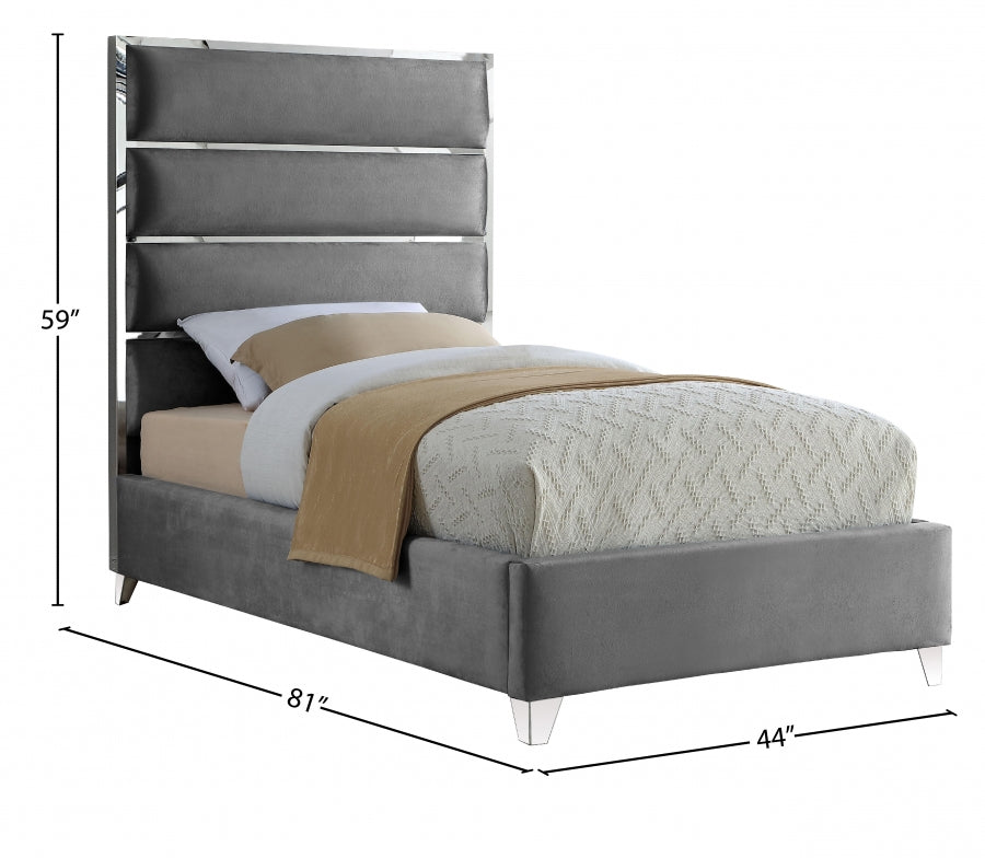 Zuma Grey Velvet Twin Bed from Meridian - Luna Furniture