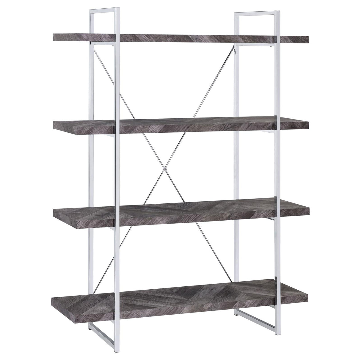 Grimma Rustic Gray Herringbone 4-Shelf Bookcase from Coaster - Luna Furniture