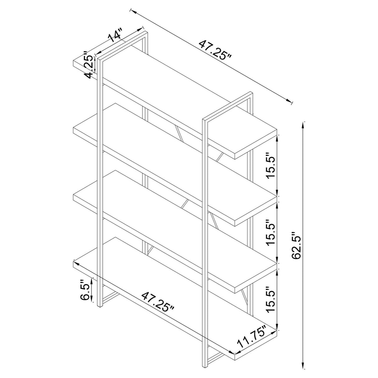 Grimma Rustic Gray Herringbone 4-Shelf Bookcase from Coaster - Luna Furniture