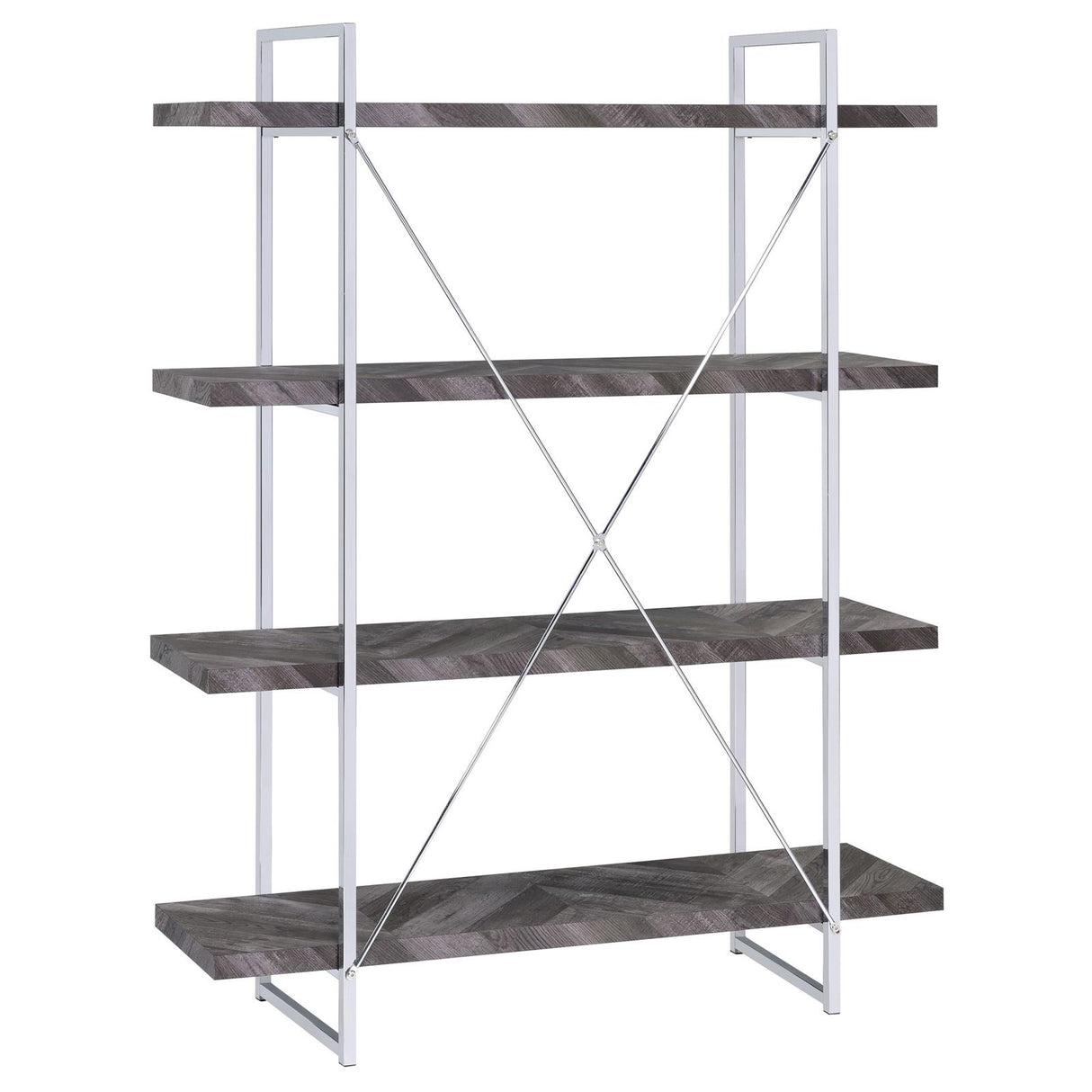 Grimma Rustic Gray Herringbone 4-Shelf Bookcase from Coaster - Luna Furniture