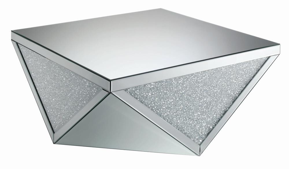 Gunilla Silver/Clear Mirror Square Coffee Table with Triangle Detailing from Coaster - Luna Furniture