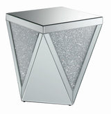 Gunilla Square End Table with Triangle Detailing Silver/Clear Mirror from Coaster - Luna Furniture