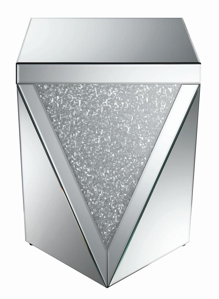 Gunilla Square End Table with Triangle Detailing Silver/Clear Mirror from Coaster - Luna Furniture